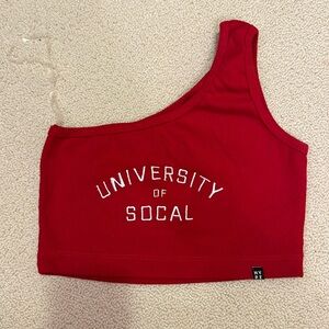 USC game day merch hype and vice one shoulder red top